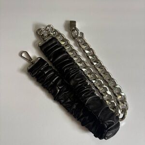 bebe Black Scrunch with Silver Metallic Chain and Emblem Belt